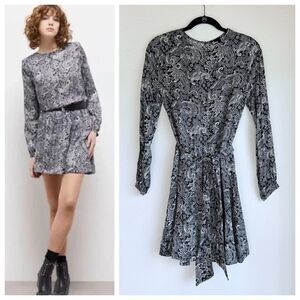 NEW The Kooples Women's Paisley Print Belted Mini Dress in Black Size 1 (US4)